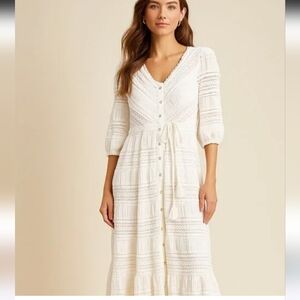 A Collective Story Tiered Button Front Maxi Dress Women White Whimsical Size M
